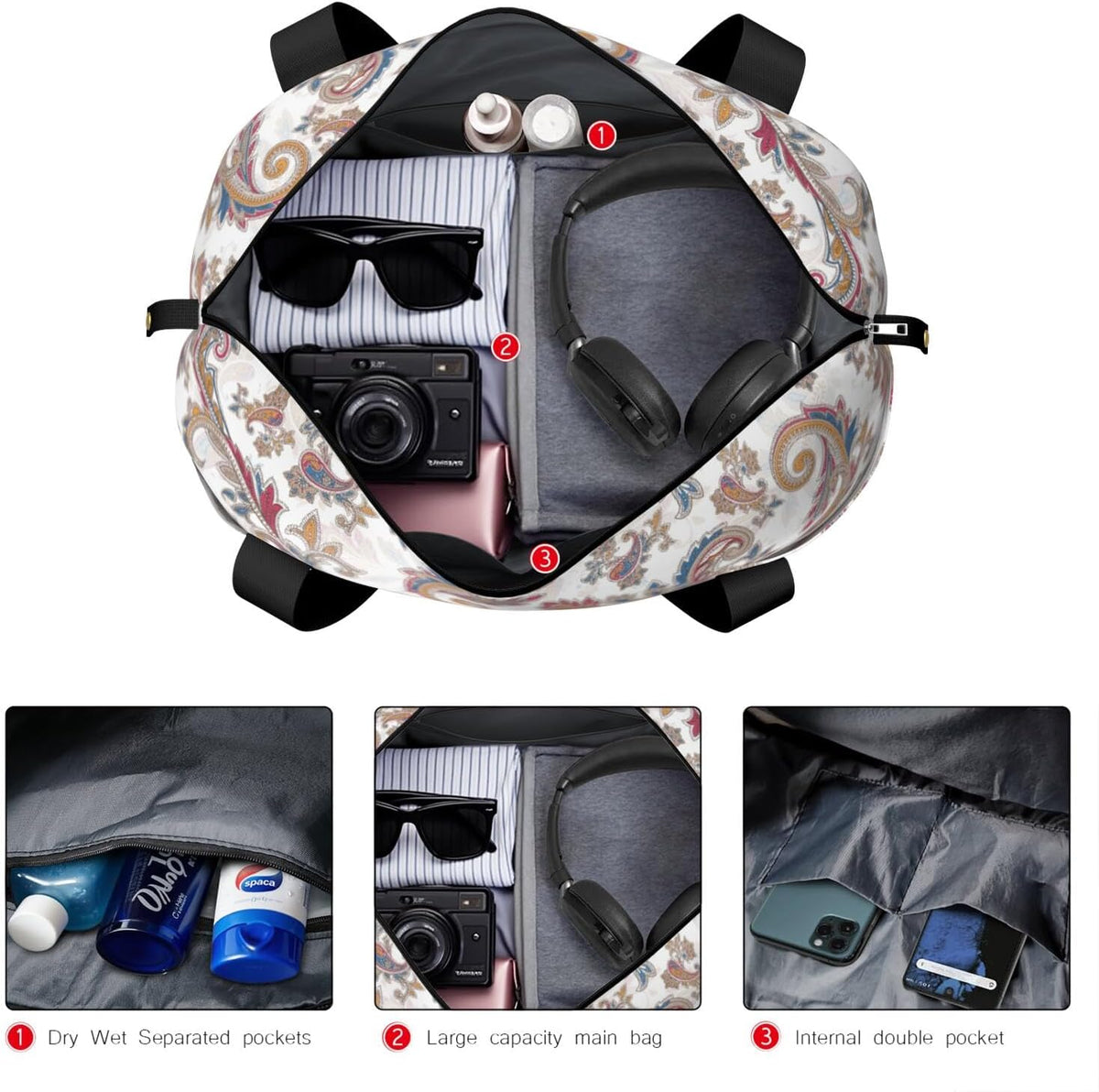 Expandable Travel Duffel Bags for Women Large - Gym Bag Waterproof Floral Weekender Beach Tote Carry on Bag with Luggage Sleeve for Spirit Airlines Personal Item Bag Overnight Mom Hospital Duffels