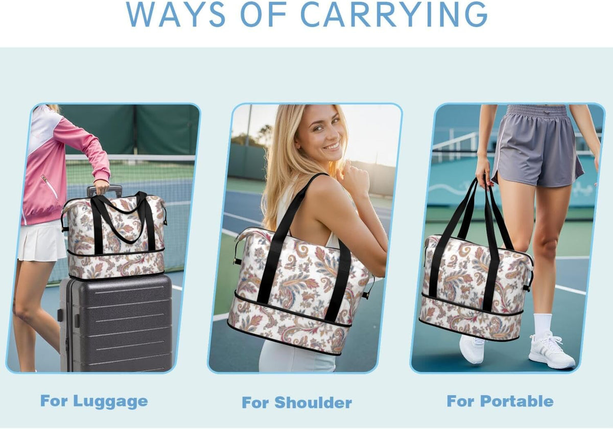 Expandable Travel Duffel Bags for Women Large - Gym Bag Waterproof Floral Weekender Beach Tote Carry on Bag with Luggage Sleeve for Spirit Airlines Personal Item Bag Overnight Mom Hospital Duffels