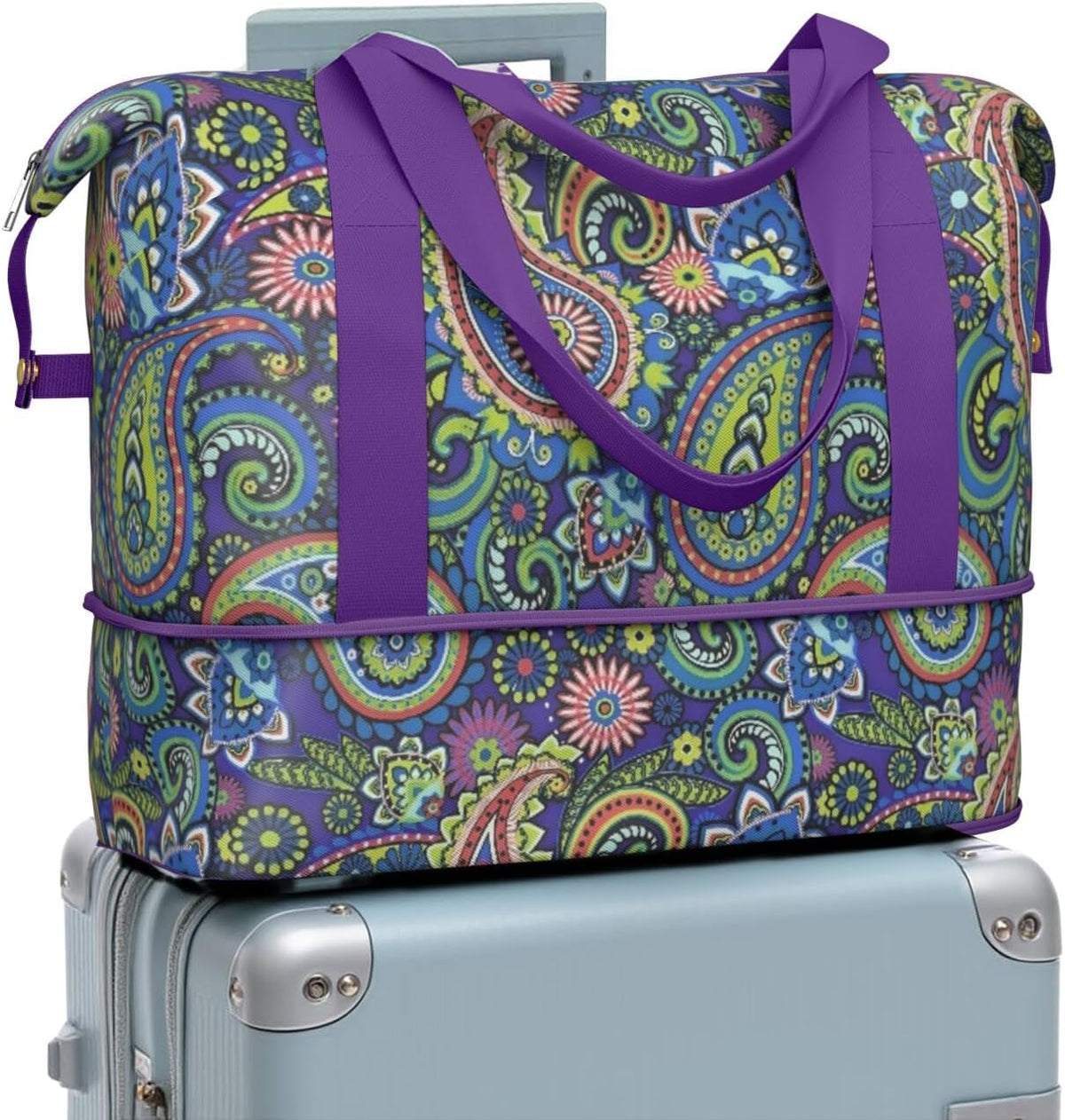 Expandable Travel Duffel Bags for Women Large - Gym Bag Waterproof Floral Weekender Beach Tote Carry on Bag with Luggage Sleeve for Spirit Airlines Personal Item Bag Overnight Mom Hospital Duffels