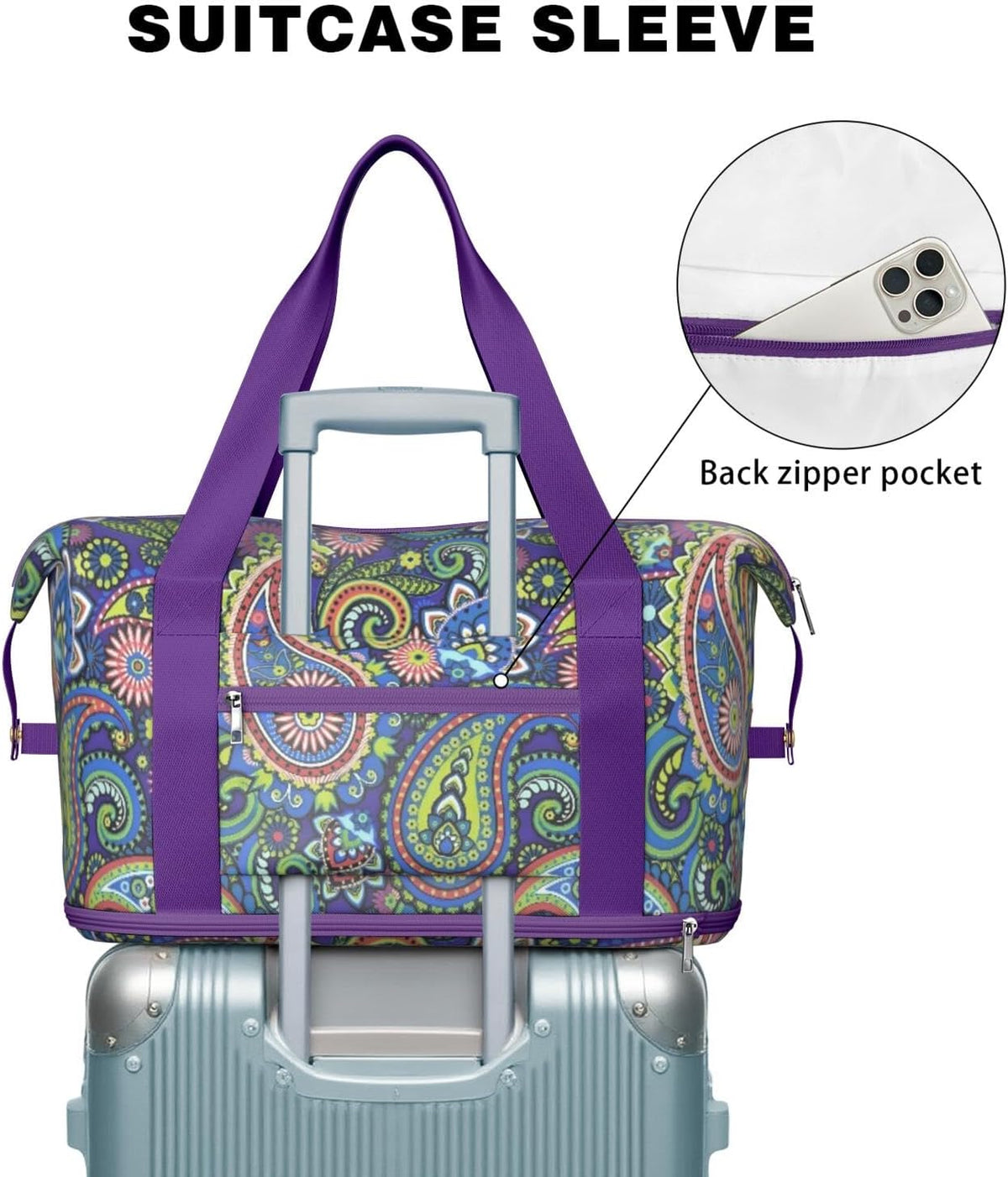 Expandable Travel Duffel Bags for Women Large - Gym Bag Waterproof Floral Weekender Beach Tote Carry on Bag with Luggage Sleeve for Spirit Airlines Personal Item Bag Overnight Mom Hospital Duffels