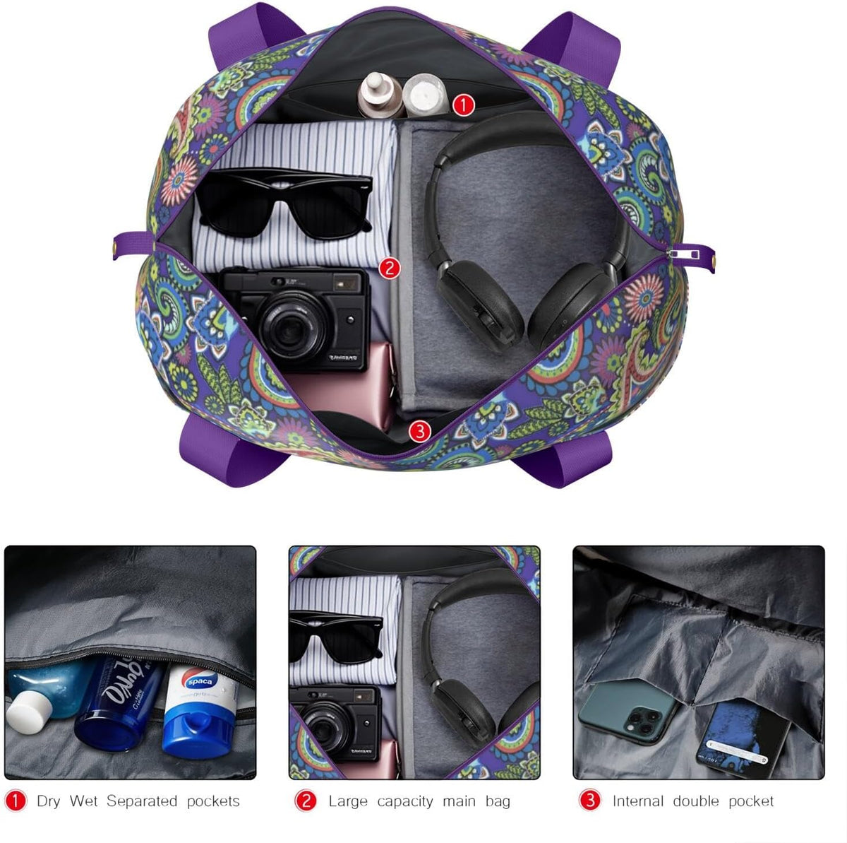 Expandable Travel Duffel Bags for Women Large - Gym Bag Waterproof Floral Weekender Beach Tote Carry on Bag with Luggage Sleeve for Spirit Airlines Personal Item Bag Overnight Mom Hospital Duffels