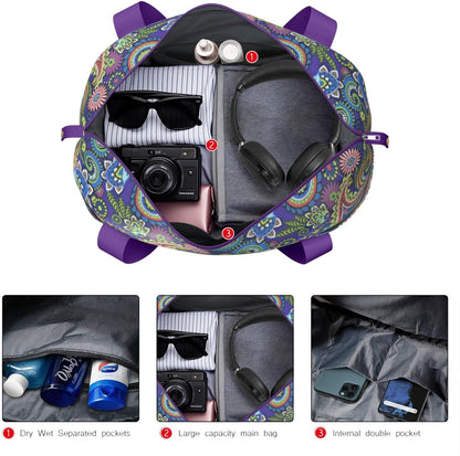 Expandable Travel Duffel Bags for Women Large - Gym Bag Waterproof Floral Weekender Beach Tote Carry on Bag with Luggage Sleeve for Spirit Airlines Personal Item Bag Overnight Mom Hospital Duffels