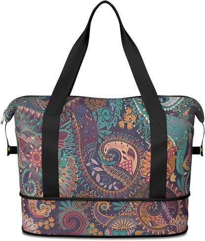Expandable Travel Duffel Bags for Women Large - Gym Bag Waterproof Floral Weekender Beach Tote Carry on Bag with Luggage Sleeve for Spirit Airlines Personal Item Bag Overnight Mom Hospital Duffels