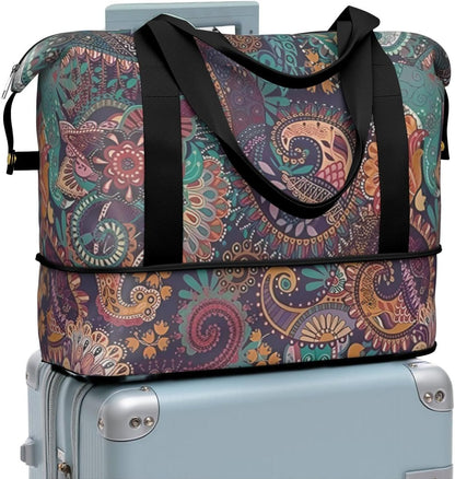 Expandable Travel Duffel Bags for Women Large - Gym Bag Waterproof Floral Weekender Beach Tote Carry on Bag with Luggage Sleeve for Spirit Airlines Personal Item Bag Overnight Mom Hospital Duffels