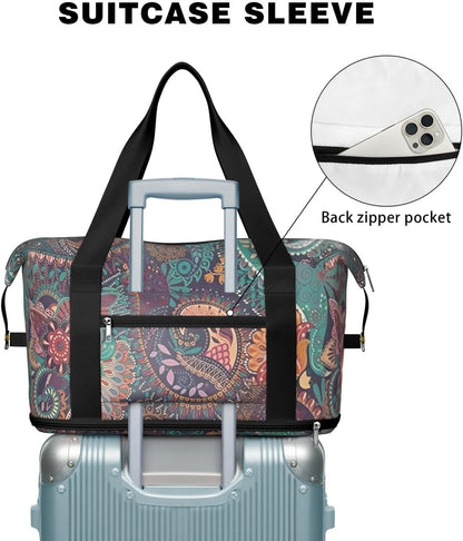Expandable Travel Duffel Bags for Women Large - Gym Bag Waterproof Floral Weekender Beach Tote Carry on Bag with Luggage Sleeve for Spirit Airlines Personal Item Bag Overnight Mom Hospital Duffels