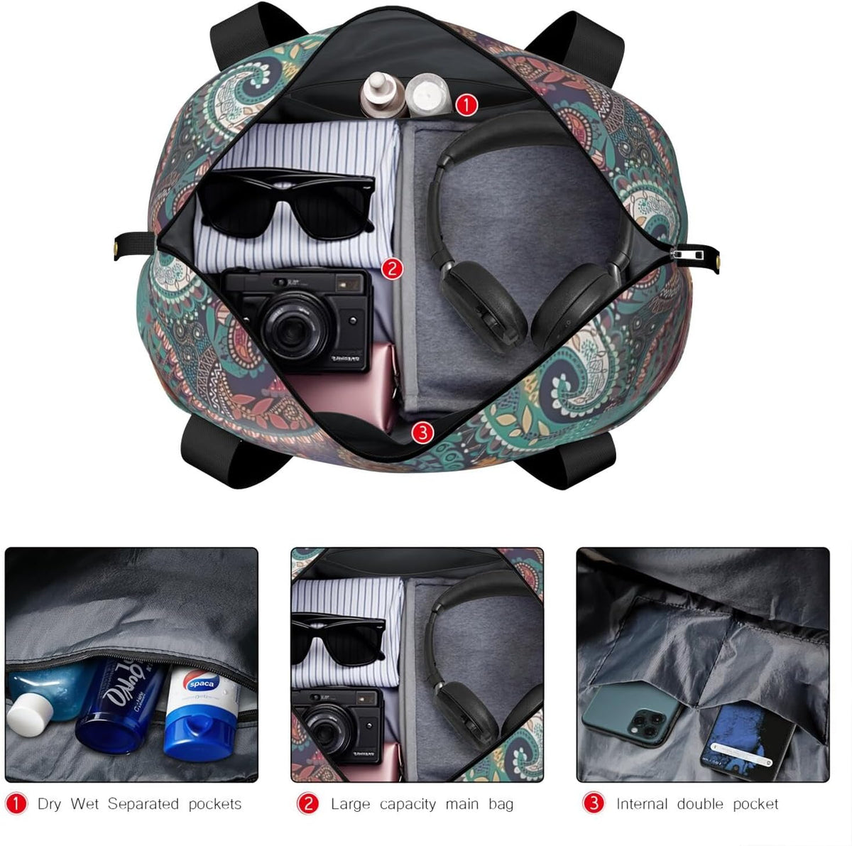 Expandable Travel Duffel Bags for Women Large - Gym Bag Waterproof Floral Weekender Beach Tote Carry on Bag with Luggage Sleeve for Spirit Airlines Personal Item Bag Overnight Mom Hospital Duffels