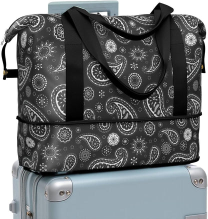 Expandable Travel Duffel Bags for Women Large - Gym Bag Waterproof Floral Weekender Beach Tote Carry on Bag with Luggage Sleeve for Spirit Airlines Personal Item Bag Overnight Mom Hospital Duffels