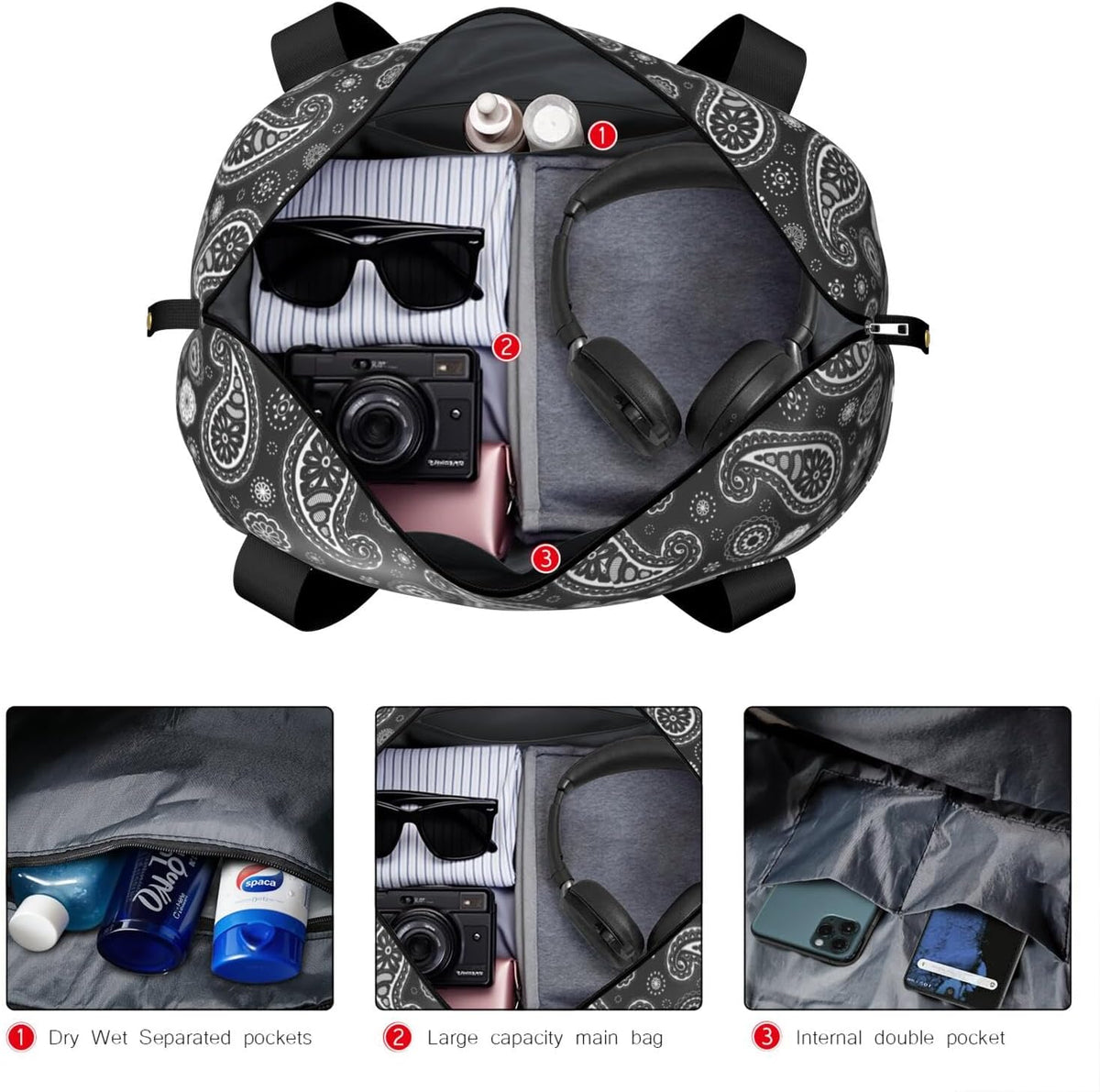 Expandable Travel Duffel Bags for Women Large - Gym Bag Waterproof Floral Weekender Beach Tote Carry on Bag with Luggage Sleeve for Spirit Airlines Personal Item Bag Overnight Mom Hospital Duffels