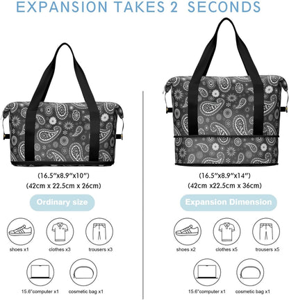 Expandable Travel Duffel Bags for Women Large - Gym Bag Waterproof Floral Weekender Beach Tote Carry on Bag with Luggage Sleeve for Spirit Airlines Personal Item Bag Overnight Mom Hospital Duffels