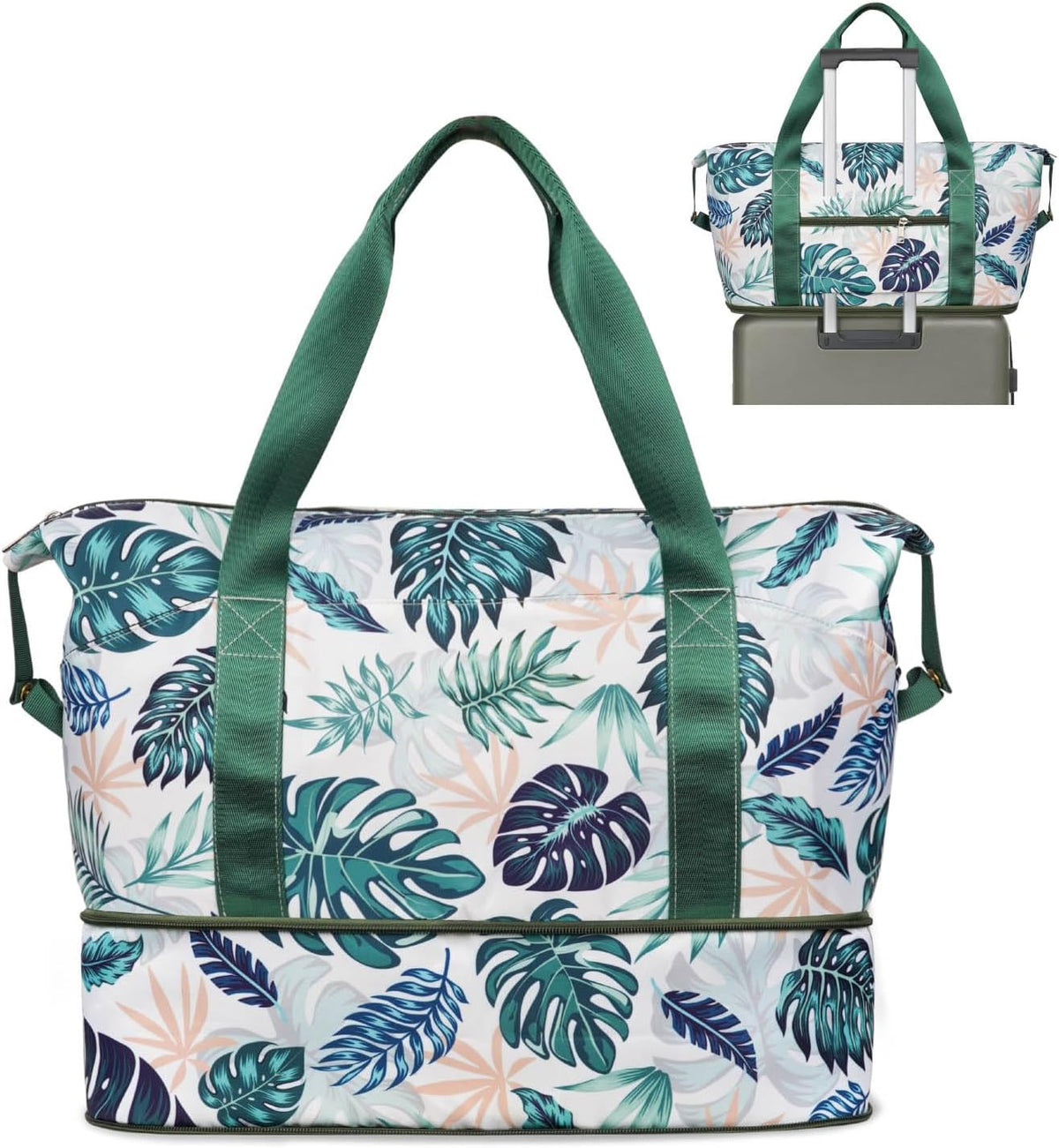 Expandable Travel Duffel Bags for Women Large - Gym Bag Waterproof Floral Weekender Beach Tote Carry on Bag with Luggage Sleeve for Spirit Airlines Personal Item Bag Overnight Mom Hospital Duffels