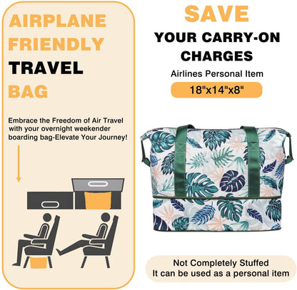 Expandable Travel Duffel Bags for Women Large - Gym Bag Waterproof Floral Weekender Beach Tote Carry on Bag with Luggage Sleeve for Spirit Airlines Personal Item Bag Overnight Mom Hospital Duffels