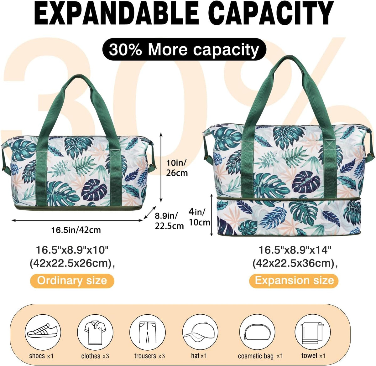 Expandable Travel Duffel Bags for Women Large - Gym Bag Waterproof Floral Weekender Beach Tote Carry on Bag with Luggage Sleeve for Spirit Airlines Personal Item Bag Overnight Mom Hospital Duffels