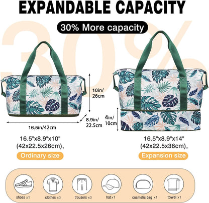 Expandable Travel Duffel Bags for Women Large - Gym Bag Waterproof Floral Weekender Beach Tote Carry on Bag with Luggage Sleeve for Spirit Airlines Personal Item Bag Overnight Mom Hospital Duffels