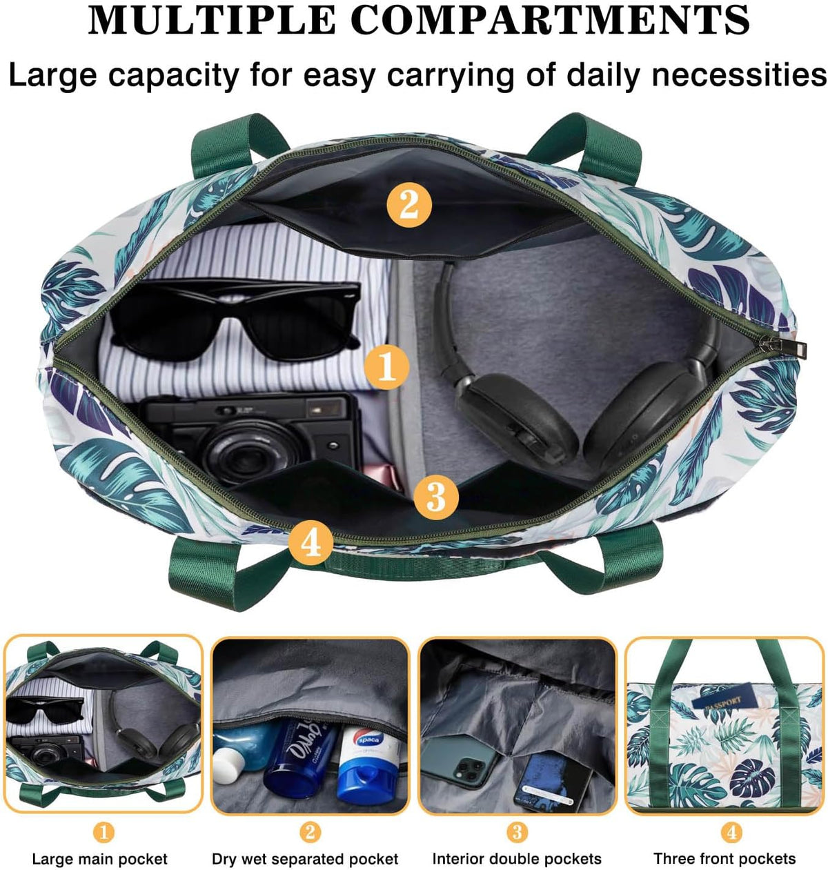 Expandable Travel Duffel Bags for Women Large - Gym Bag Waterproof Floral Weekender Beach Tote Carry on Bag with Luggage Sleeve for Spirit Airlines Personal Item Bag Overnight Mom Hospital Duffels