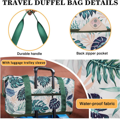 Expandable Travel Duffel Bags for Women Large - Gym Bag Waterproof Floral Weekender Beach Tote Carry on Bag with Luggage Sleeve for Spirit Airlines Personal Item Bag Overnight Mom Hospital Duffels