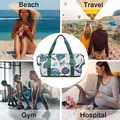 Expandable Travel Duffel Bags for Women Large - Gym Bag Waterproof Floral Weekender Beach Tote Carry on Bag with Luggage Sleeve for Spirit Airlines Personal Item Bag Overnight Mom Hospital Duffels