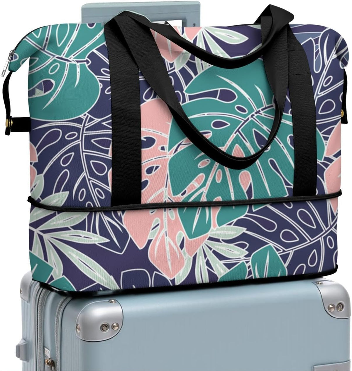 Expandable Travel Duffel Bags for Women Large - Gym Bag Waterproof Floral Weekender Beach Tote Carry on Bag with Luggage Sleeve for Spirit Airlines Personal Item Bag Overnight Mom Hospital Duffels