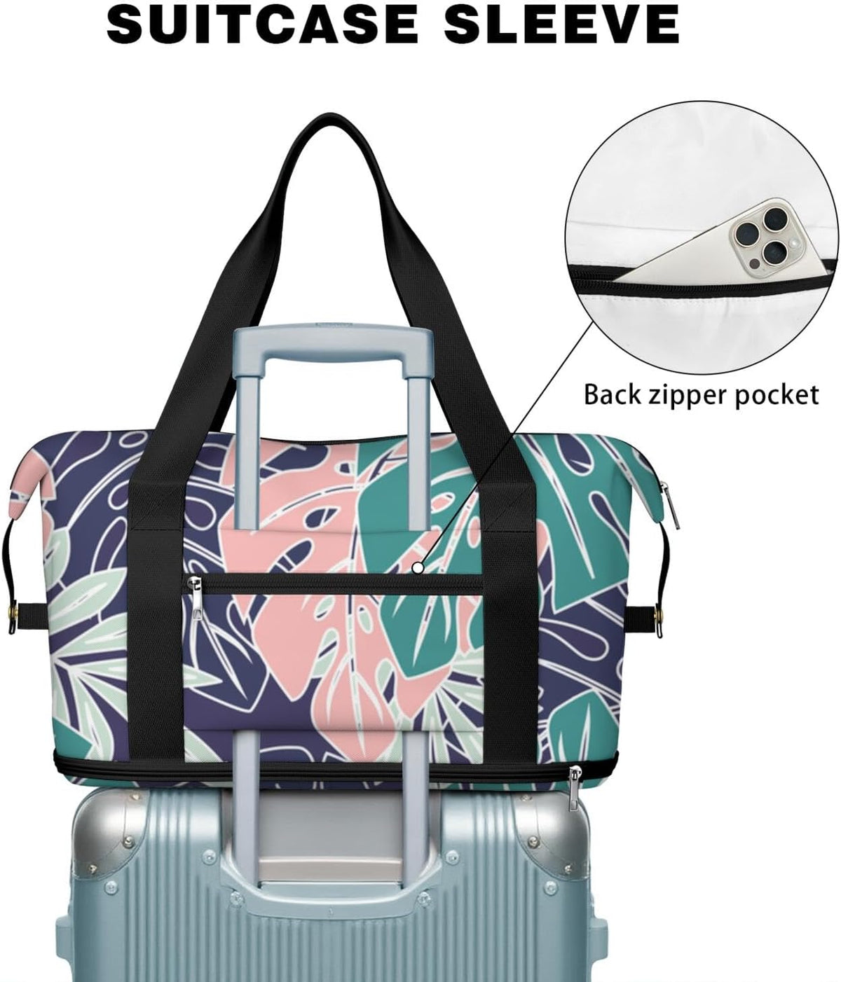 Expandable Travel Duffel Bags for Women Large - Gym Bag Waterproof Floral Weekender Beach Tote Carry on Bag with Luggage Sleeve for Spirit Airlines Personal Item Bag Overnight Mom Hospital Duffels