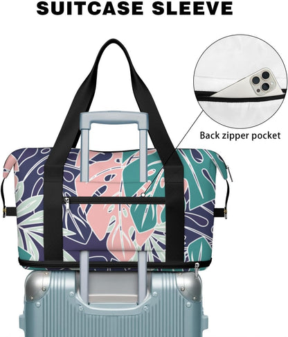 Expandable Travel Duffel Bags for Women Large - Gym Bag Waterproof Floral Weekender Beach Tote Carry on Bag with Luggage Sleeve for Spirit Airlines Personal Item Bag Overnight Mom Hospital Duffels