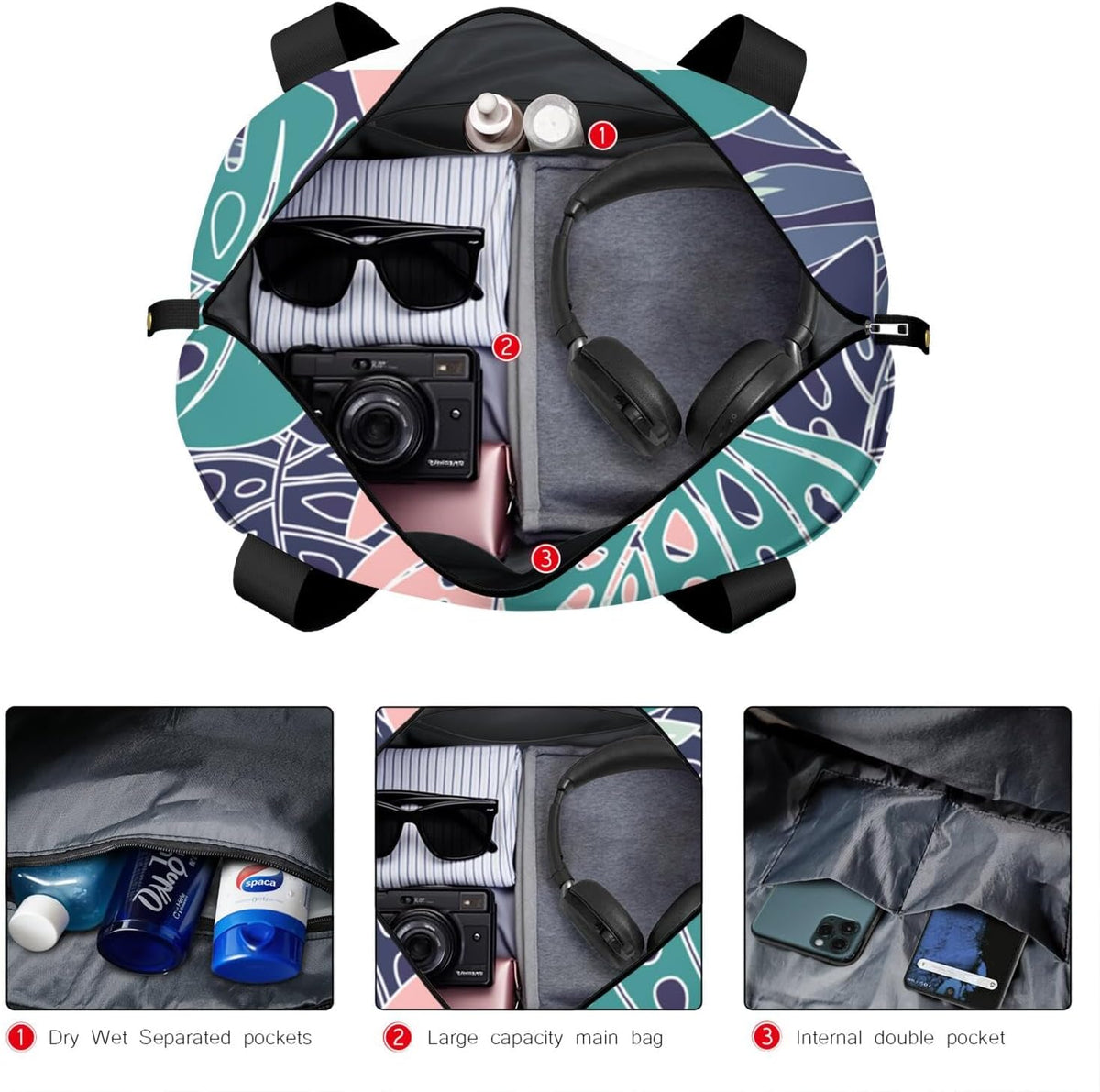 Expandable Travel Duffel Bags for Women Large - Gym Bag Waterproof Floral Weekender Beach Tote Carry on Bag with Luggage Sleeve for Spirit Airlines Personal Item Bag Overnight Mom Hospital Duffels