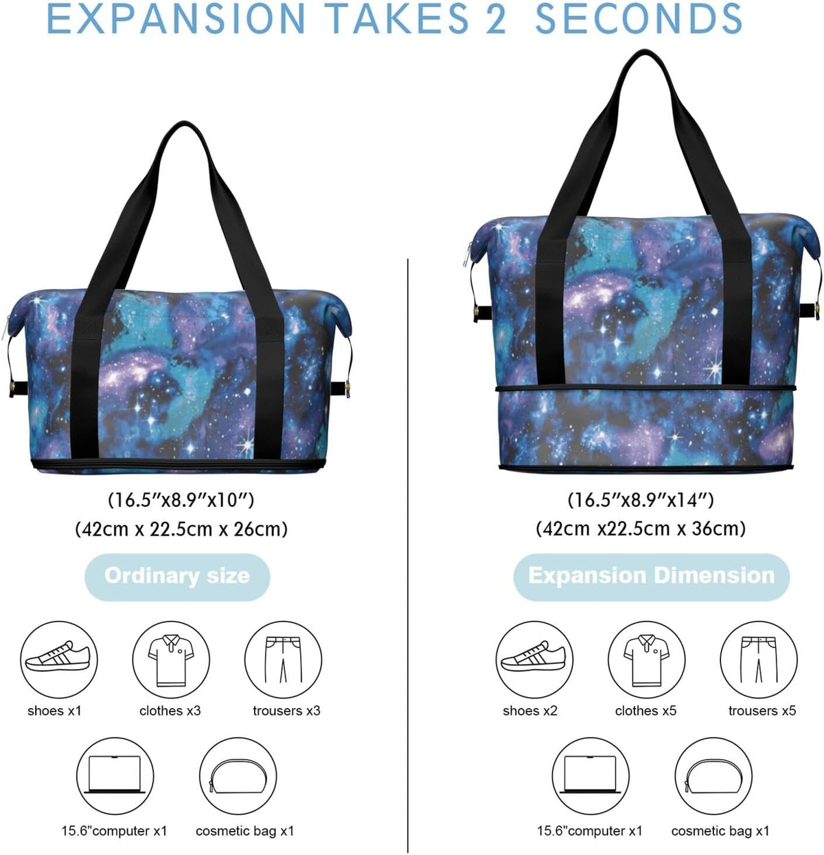 Expandable Travel Duffel Bags for Women Large - Gym Bag Waterproof Floral Weekender Beach Tote Carry on Bag with Luggage Sleeve for Spirit Airlines Personal Item Bag Overnight Mom Hospital Duffels