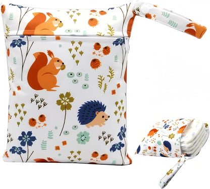 Wet Dry Bag Reusable Wetbag for Baby Swimsuit Cloth Diaper Travel Beach Pool Gym Clothes Organizer Zip Pouch Stroller Hook Daycare Swim Toiletry Storage Cute Print Lightweight Portable