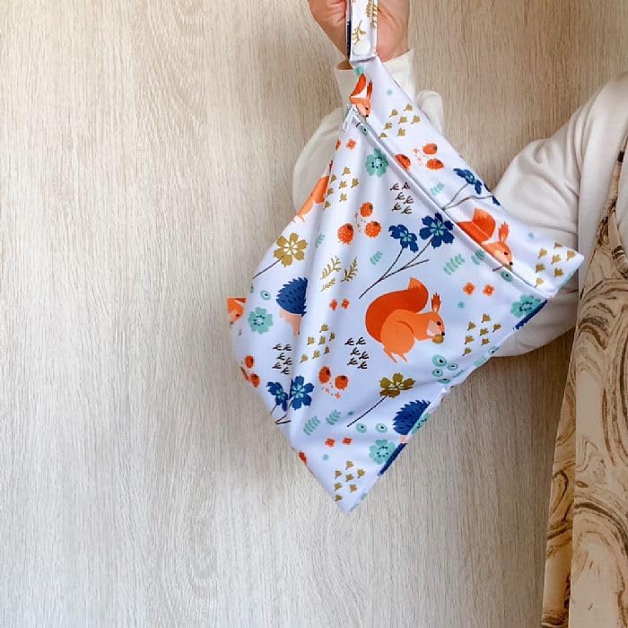 Wet Dry Bag Reusable Wetbag for Baby Swimsuit Cloth Diaper Travel Beach Pool Gym Clothes Organizer Zip Pouch Stroller Hook Daycare Swim Toiletry Storage Cute Print Lightweight Portable