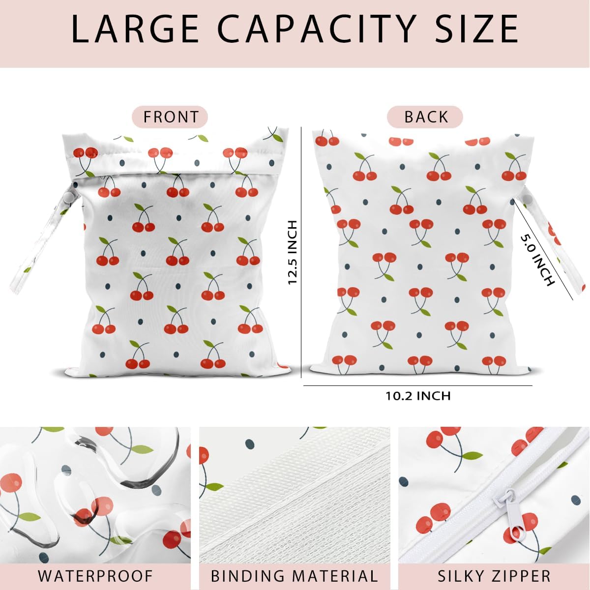 Swimsuit Bag Wet Bags for Travel Reusable Waterproof Dry Bags Diaper Bag Strawberry Fruit Wet Bag for Swimsuit Towels Beach Gym 10.2×12.6 Inches