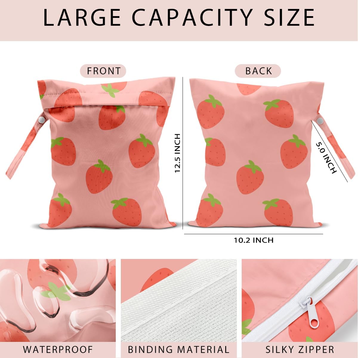 Swimsuit Bag Wet Bags for Travel Reusable Waterproof Dry Bags Diaper Bag Strawberry Fruit Wet Bag for Swimsuit Towels Beach Gym 10.2×12.6 Inches