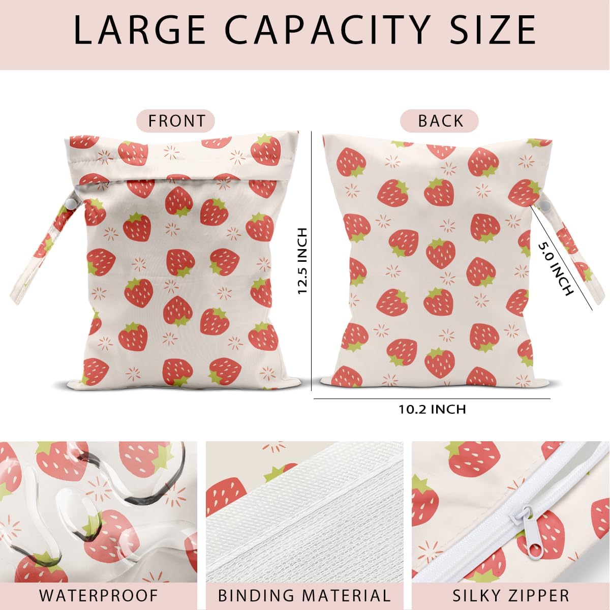 Swimsuit Bag Wet Bags for Travel Reusable Waterproof Dry Bags Diaper Bag Strawberry Fruit Wet Bag for Swimsuit Towels Beach Gym 10.2×12.6 Inches