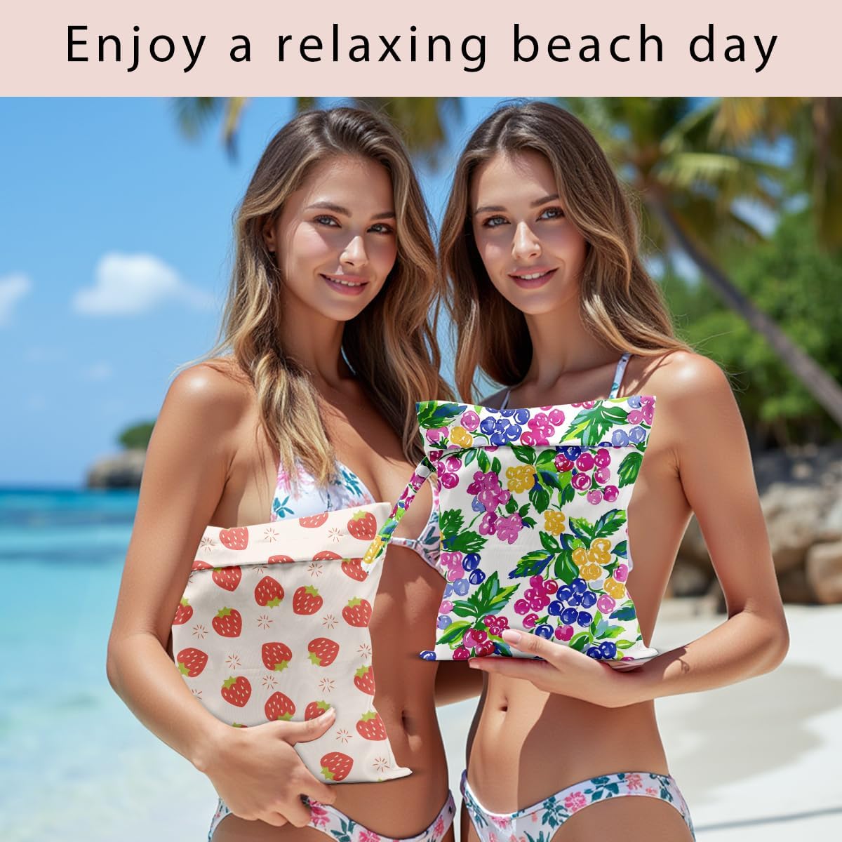 Swimsuit Bag Wet Bags for Travel Reusable Waterproof Dry Bags Diaper Bag Strawberry Fruit Wet Bag for Swimsuit Towels Beach Gym 10.2×12.6 Inches