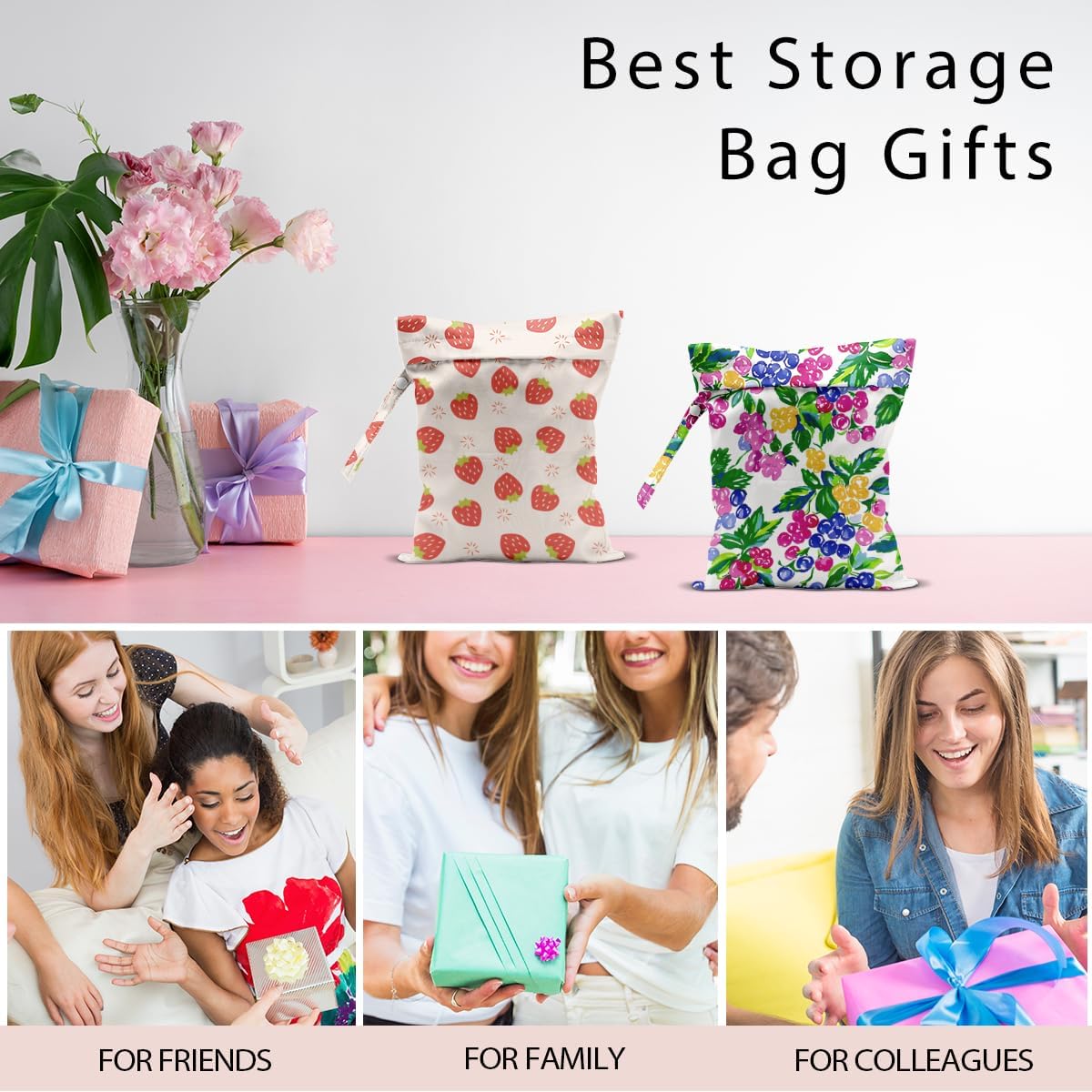 Swimsuit Bag Wet Bags for Travel Reusable Waterproof Dry Bags Diaper Bag Strawberry Fruit Wet Bag for Swimsuit Towels Beach Gym 10.2×12.6 Inches