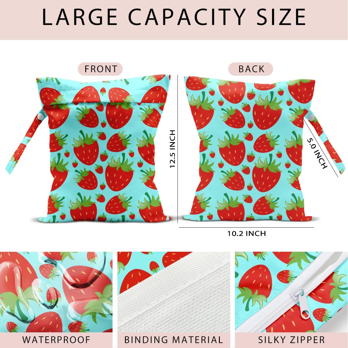 Swimsuit Bag Wet Bags for Travel Reusable Waterproof Dry Bags Diaper Bag Strawberry Fruit Wet Bag for Swimsuit Towels Beach Gym 10.2×12.6 Inches