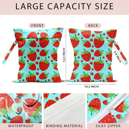 Swimsuit Bag Wet Bags for Travel Reusable Waterproof Dry Bags Diaper Bag Strawberry Fruit Wet Bag for Swimsuit Towels Beach Gym 10.2×12.6 Inches