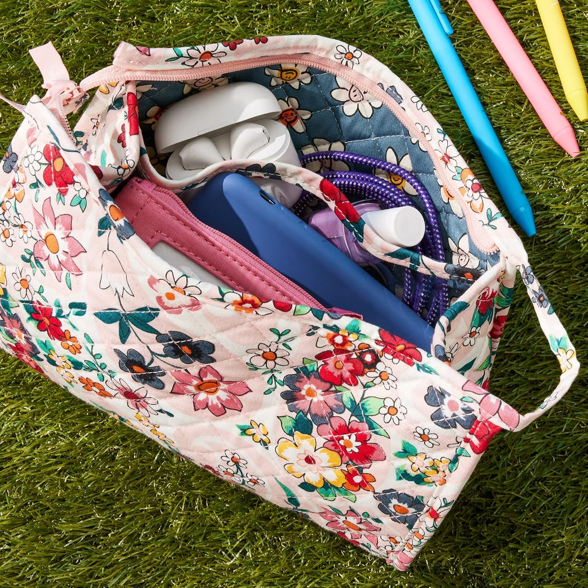 Women's Cotton Trapeze Cosmetic Makeup Organizer Bag
