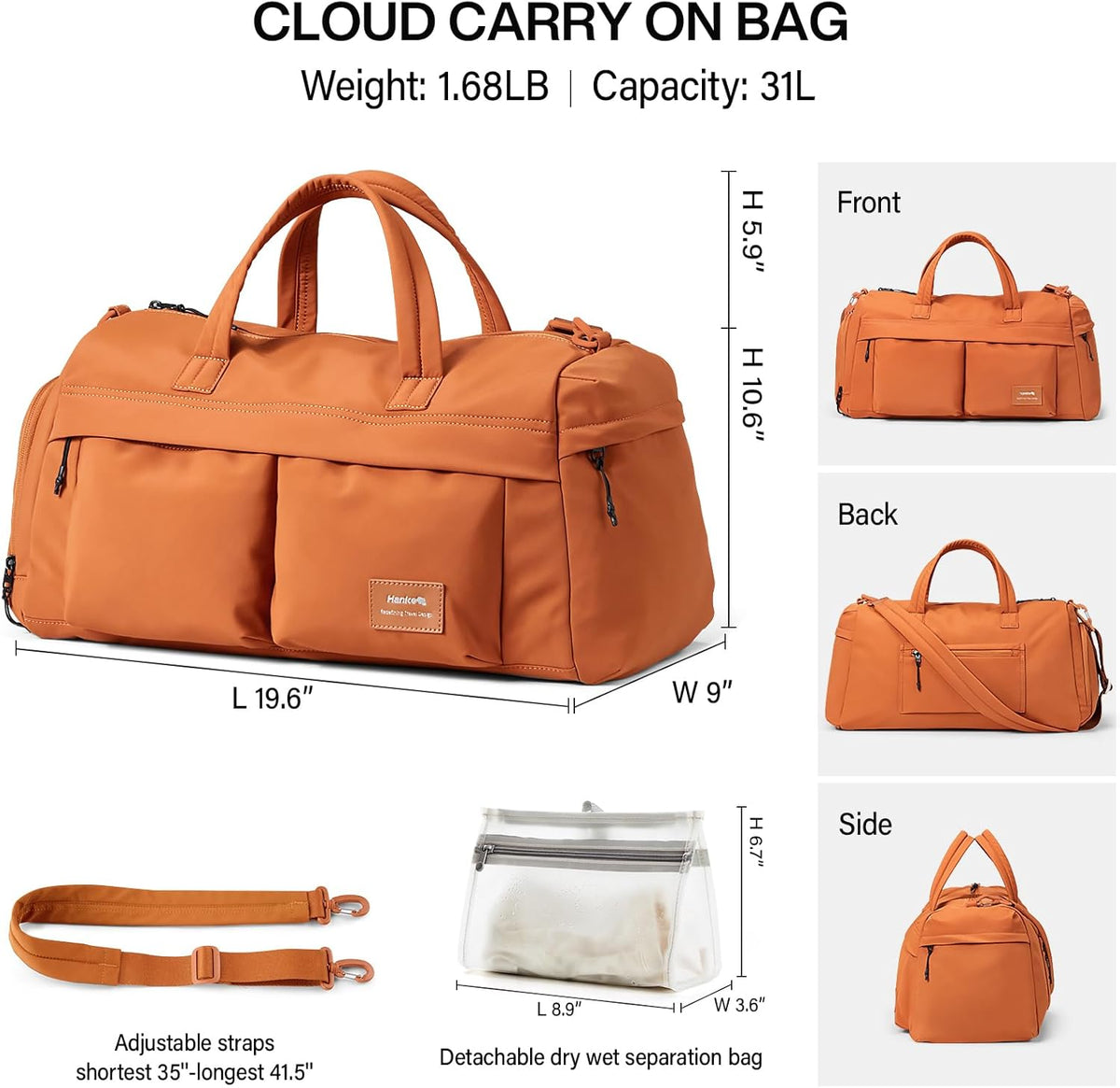 Cloud Carry On Luggage Bags for Travel Carry On Bag for Women Lightweight Travel Tote Bag Overnight Weekender Bag,Graphite Black