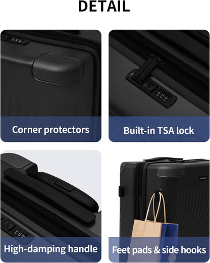Hardside Expandable Carry On Luggage, 20" Rolling Luggage 22x14x9 Airline Approved with Spinner Wheels & TSA Lock, Lightweight Small Hardshell Travel Suitcase Valises, 20inch Carry-on Black