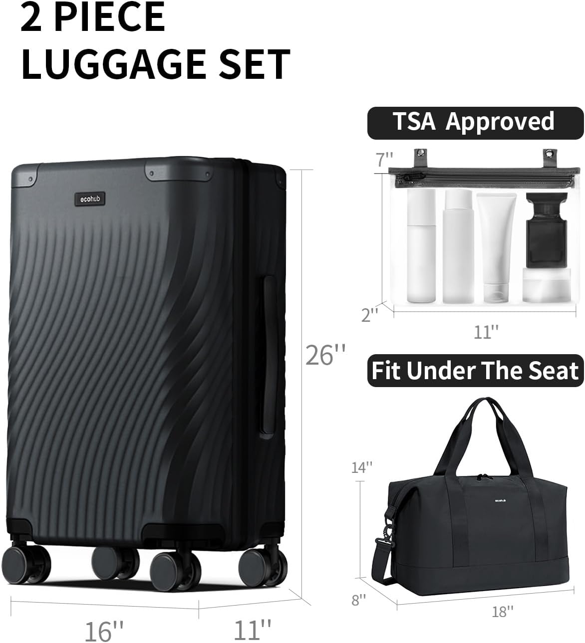 Hardside Expandable Carry On Luggage, 20" Rolling Luggage 22x14x9 Airline Approved with Spinner Wheels & TSA Lock, Lightweight Small Hardshell Travel Suitcase Valises, 20inch Carry-on Black