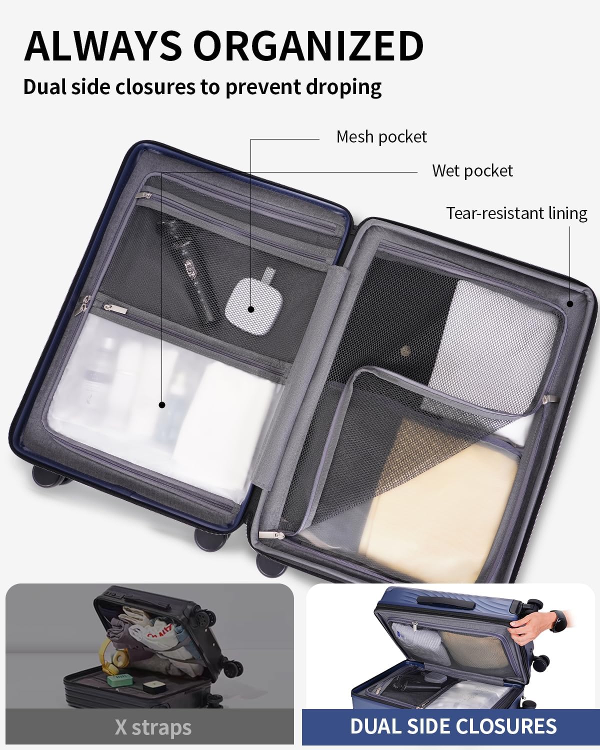 Hardside Expandable Carry On Luggage, 20" Rolling Luggage 22x14x9 Airline Approved with Spinner Wheels & TSA Lock, Lightweight Small Hardshell Travel Suitcase Valises, 20inch Carry-on Black
