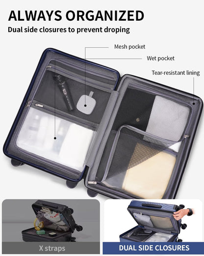 Hardside Expandable Carry On Luggage, 20" Rolling Luggage 22x14x9 Airline Approved with Spinner Wheels & TSA Lock, Lightweight Small Hardshell Travel Suitcase Valises, 20inch Carry-on Black