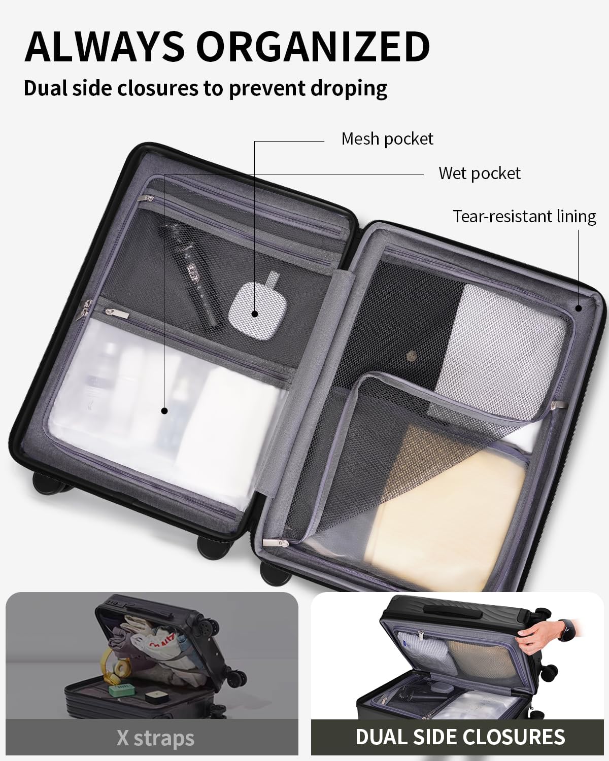 Hardside Expandable Carry On Luggage, 20" Rolling Luggage 22x14x9 Airline Approved with Spinner Wheels & TSA Lock, Lightweight Small Hardshell Travel Suitcase Valises, 20inch Carry-on Black