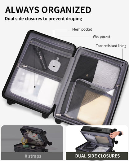 Hardside Expandable Carry On Luggage, 20" Rolling Luggage 22x14x9 Airline Approved with Spinner Wheels & TSA Lock, Lightweight Small Hardshell Travel Suitcase Valises, 20inch Carry-on Black