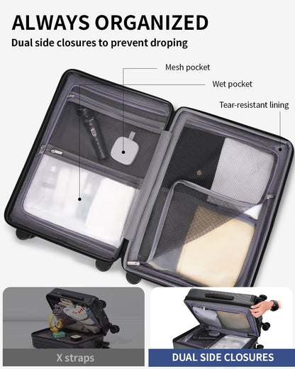 Hardside Expandable Carry On Luggage, 20" Rolling Luggage 22x14x9 Airline Approved with Spinner Wheels & TSA Lock, Lightweight Small Hardshell Travel Suitcase Valises, 20inch Carry-on Black