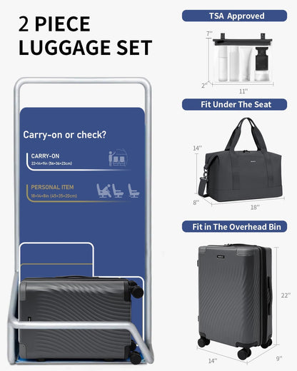 Hardside Expandable Carry On Luggage, 20" Rolling Luggage 22x14x9 Airline Approved with Spinner Wheels & TSA Lock, Lightweight Small Hardshell Travel Suitcase Valises, 20inch Carry-on Black