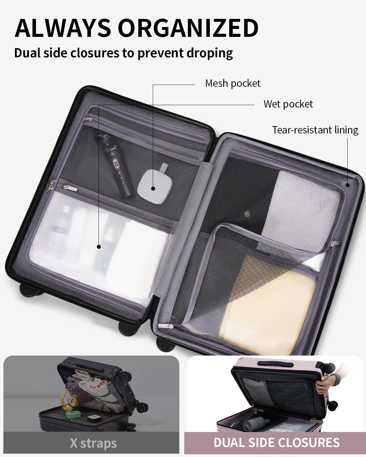 Hardside Expandable Carry On Luggage, 20" Rolling Luggage 22x14x9 Airline Approved with Spinner Wheels & TSA Lock, Lightweight Small Hardshell Travel Suitcase Valises, 20inch Carry-on Black