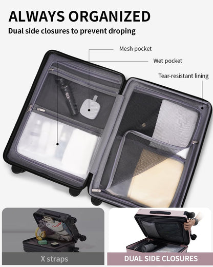 Hardside Expandable Carry On Luggage, 20" Rolling Luggage 22x14x9 Airline Approved with Spinner Wheels & TSA Lock, Lightweight Small Hardshell Travel Suitcase Valises, 20inch Carry-on Black