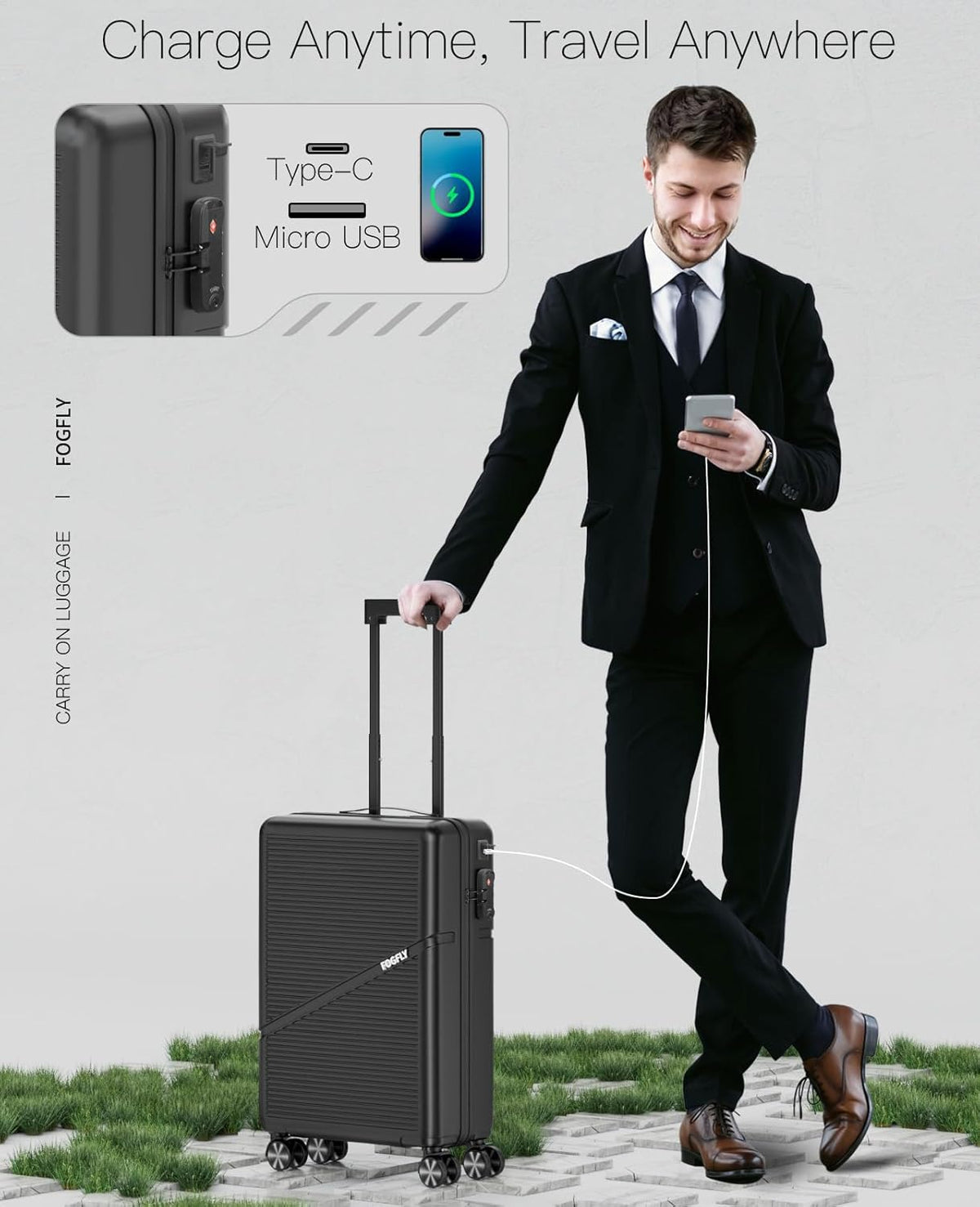 Carry On Luggage Airline Approved 20 Inch Hardside Suitcase with Spinner Wheels, Lightweight PC Rolling Luggage with TSA Lock & USB Charging Port for Travel