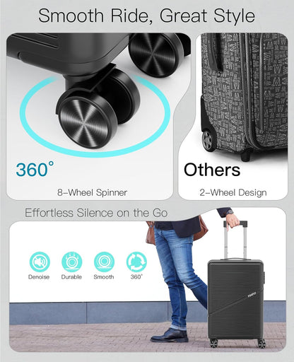 Carry On Luggage Airline Approved 20 Inch Hardside Suitcase with Spinner Wheels, Lightweight PC Rolling Luggage with TSA Lock & USB Charging Port for Travel