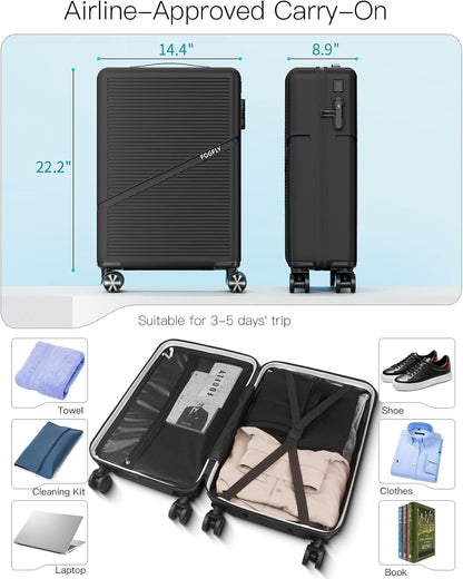 Carry On Luggage Airline Approved 20 Inch Hardside Suitcase with Spinner Wheels, Lightweight PC Rolling Luggage with TSA Lock & USB Charging Port for Travel