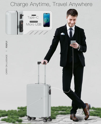 Carry On Luggage Airline Approved 20 Inch Hardside Suitcase with Spinner Wheels, Lightweight PC Rolling Luggage with TSA Lock & USB Charging Port for Travel